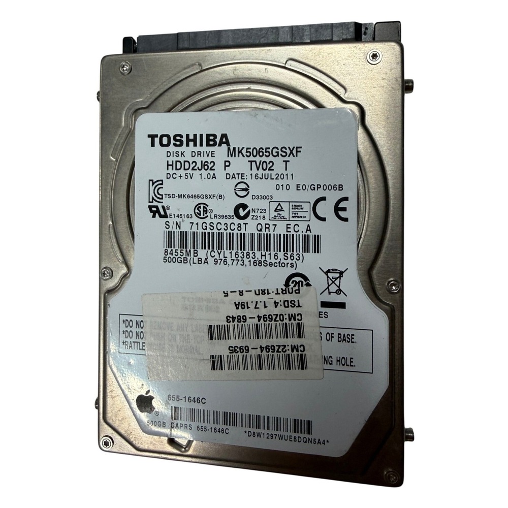 Toshiba 500GB HDD MK5065GSXF HDD2J62 P TV02 T 2.5" SATA Hard Drive 655-1646C